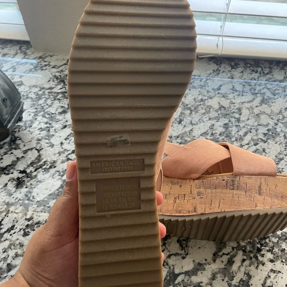 American Eagle Womens Cork Platform Slingback Sandals in Blush